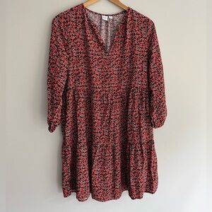 GAP Vibrant Red and Pink Floral 3/4 Sleeve Dress size S